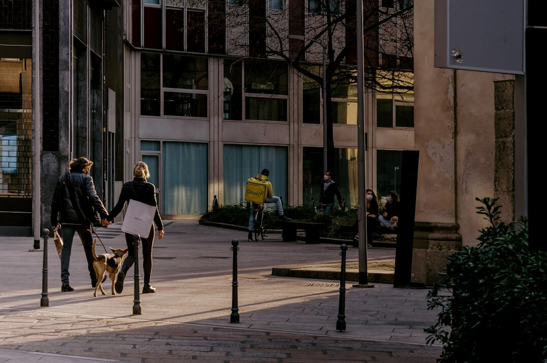 woman walking in city